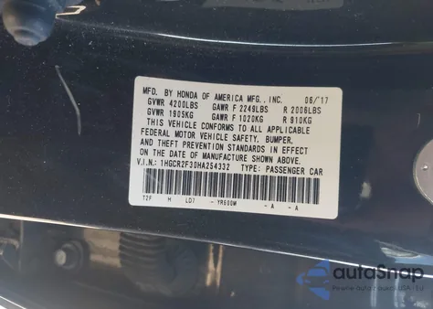 2017 Honda Accord Lx from USA, damaged, VIN 1HGCR2F30HA254332